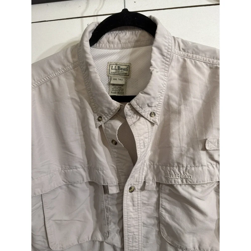 LL Bean Shirt Mens XXL Tall Vented Beige‎ Khaki Tan Long Sleeve Fishing Outdoor